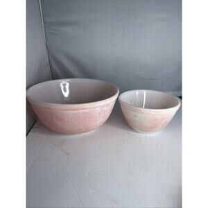 2 Vtg Pyrex Flamingo Pink White Glass NESTING MIXING BOWL 403 & 401 US MCM 1960